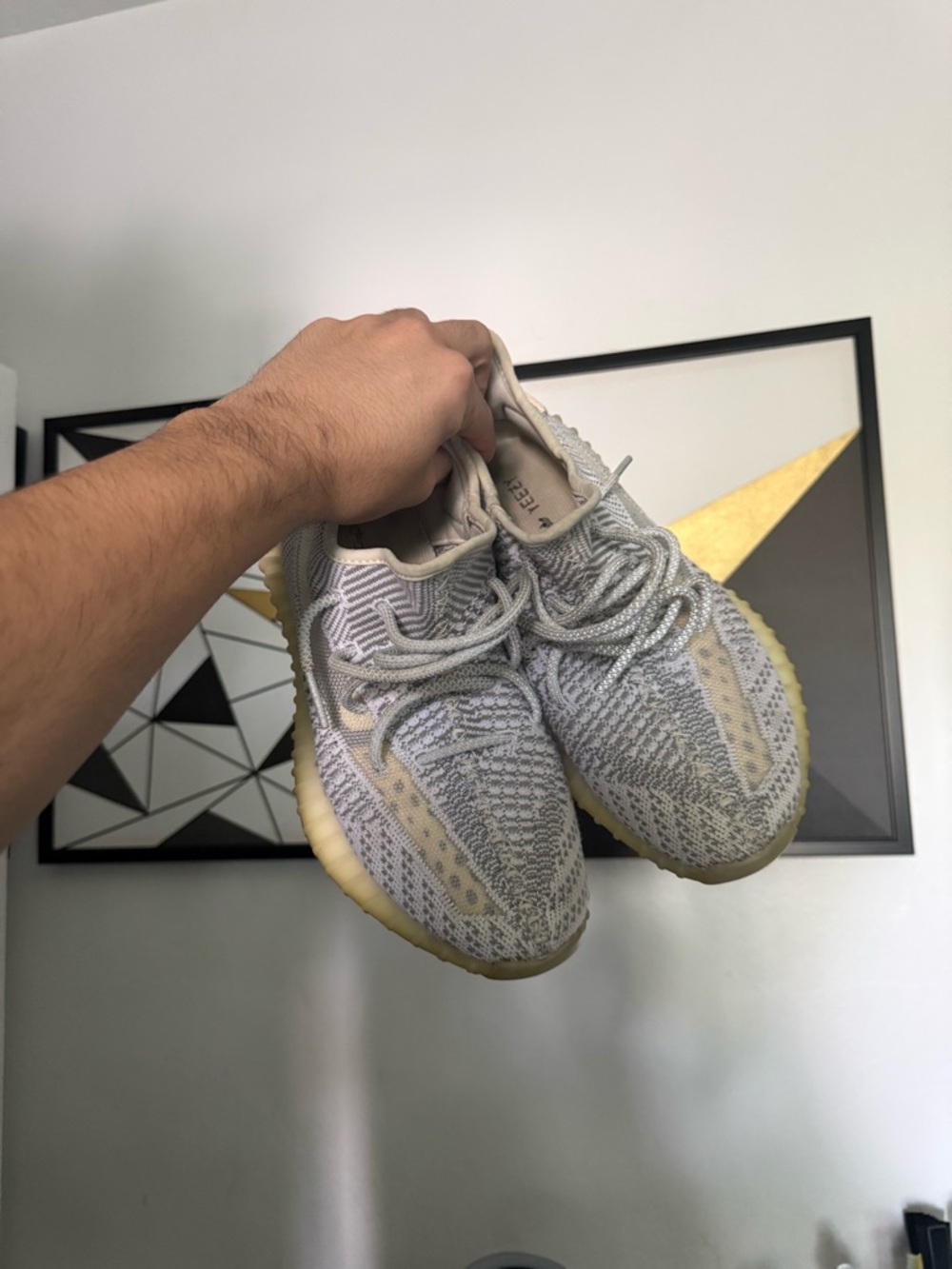 Yeezy Boost Light Grey Knit Sneakers with Cream Sole